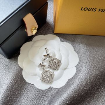  Louis Vuitton Women'S Vintage Dentelle De Monogram 18k White Gold Diamond Earrings Sunflower Design Q96760