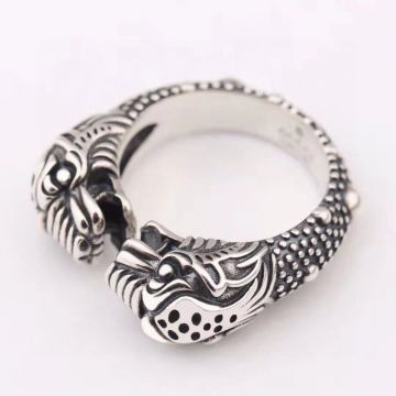  Gucci Garden Opening Design Sterling Silver Double Tiger Head Ring For Male Hot Selling 498531 J8400 0701