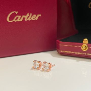 Clone C De Cartier Double C Letter Structure Inlaid Clear Crystal Earrings 18K Rose Gold Plated Jewelry N8504400