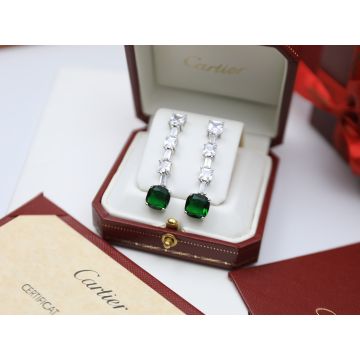 Imitation Cartier Clear Crystals Emerald Diamonds Drape Ladies Luxury Earrings High Jewelry For Sale Online