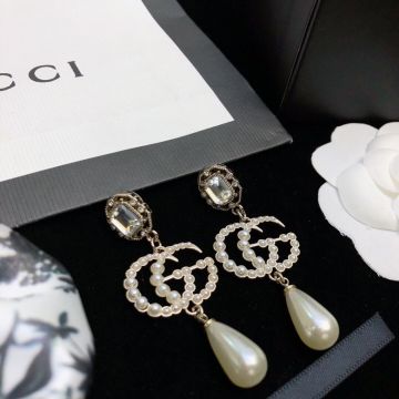  Gucci Women'S Square Diamond Paving Pearls Detail Double G Design Drop Earrings Best Website