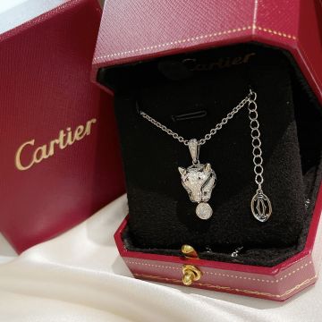 Fake PanthèRe De Cartier Diamond Leopard Head Shape Crystal Embellished Sterling Silver 18k Gold Plated Necklace For Men