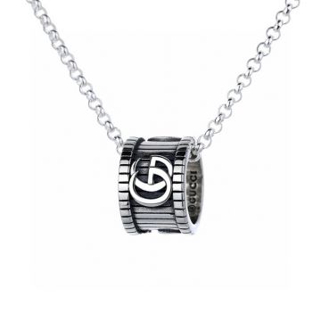  Gucci Vintage Two Tone Sterling Silver Unisex Interlocking G Three Dimensional Stripes Ring Pendant Necklace
