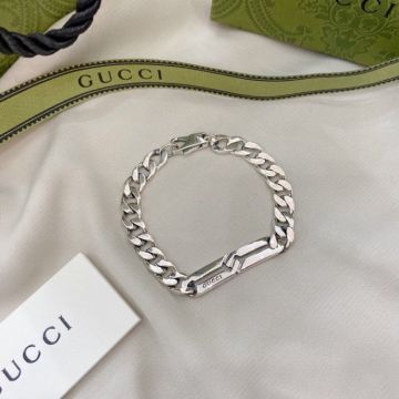  New Gucci Unisex Single Long Interlocking G Design 925 Sterling Silver Link Bracelet Shine Celebrity Same