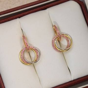  Cartier Trinity Collection 18k White/Yellow/Rose Gold Tricolor Hoop Pendant Women'S Pink Diamond Earrings Hot Selling Jewelry