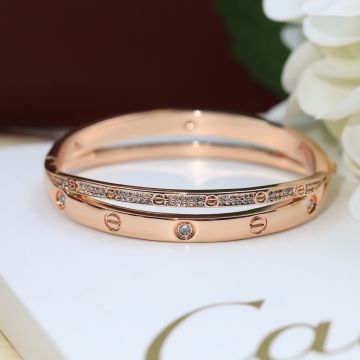  Cartier Love Diamond Narrow Ring Screw Motif Bracelet Stitching New Style Rose Gold Ladies Bangle