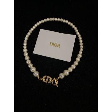  Dior 30 Montaigne White Resin Size Arrangement Pearl Diamond CD Charm Toggle Clasps Women'S Choker Cheapest Jewelry