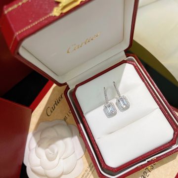  Cartier Destinée Collection Full Crystal Baguette Diamond Pendant White Gold Women's Earrings N8515110
