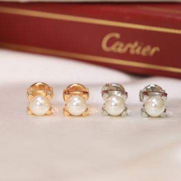  C De Cartier Double C Inlaid Akoya Pearl Earrings Women'S Elegant Jewelry White/Rose Gold B8041800/B8041700