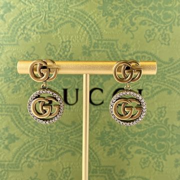 Imitation Gucci Vintage Metal Double G Design Crystal Surround Drop Earrings For Women Good Review Fashion Jewelry 