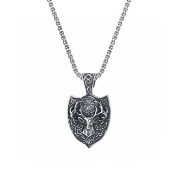 Replica Gucci Engraving Elk Shield Shape Pendant Silver Chain Necklace For Men 2022 Christmas Exclusive Gift