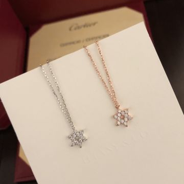 Replica Cartier Symbol Full Paved Diamond Openwork Six Pointed Star Pendant Necklace Women'S Fashion Jewelry 18K White/Rose Gold B3153117/B3153116