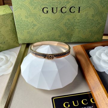 Gucci Women's Vintage Fashion Black Web 3d Embellished Interlocking Double G Hoop Bracelet Silver/Rose Gold