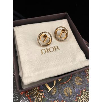  Dior CD Navy Metal Finish Diamond Hoop Center Embellished CD Letter Retro Style Earrings For Female E1757CDNLQ_D301