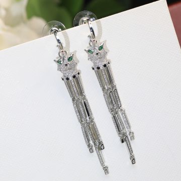  PanthèRe De Cartier Ladies Tassel Style Agate & Emerald Detail White Gold Diamonds Earrings Low Price Jewelry 