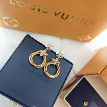 Replica Louis Vuitton Elegant Full Diamond Four Leaf Clover Rings Gold Earrings Cheap Hot Sale UK