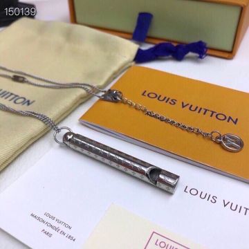  Fun Louis Vuitton Genderless Platinum Brand Flower Inscription Sterling Silver Whistle Shape Pendant Chain LV Whistle Necklace M68874