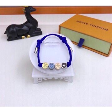  Simple Louis Vuitton Colors Bead Unisex LV Initials Monogram Bouquets Enamel Steel Charm Bracelet Blue/Orange M68264