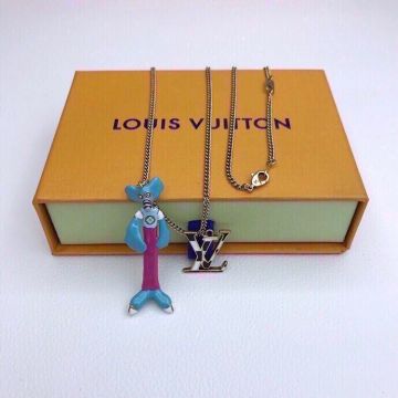 Louis Vuitton Friends Men's Long Blue Cartoon Figure & Black & White LV Mark Pendant Good Review Choker