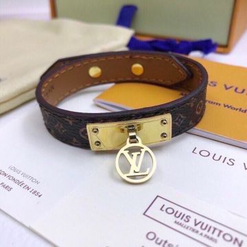 Replica Louis Vuitton Ladies Logomania Collection Brown Monogram Canvas Circular LV pendant Brass Decoration Logomania Bracelet M4150E