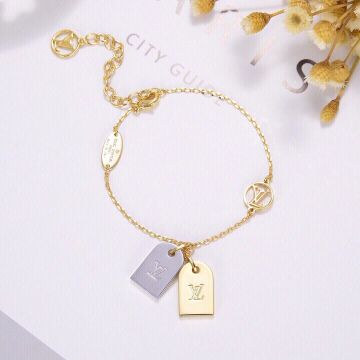  Louis Vuitton Fashion Jewelry Gold Nanogram Size Double LV Logo Tag Bracelet For Women Online Sale