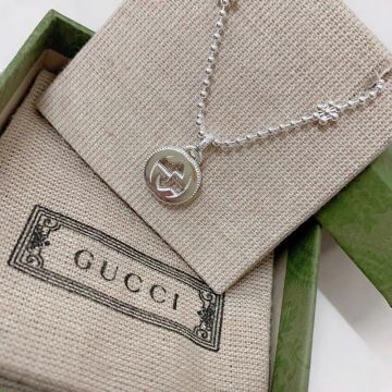 Gucci Ladies Sterling Silver Simple Interlocking G Pendant Flower Motifs Boule Chain Necklace 479221 J8400 8106 