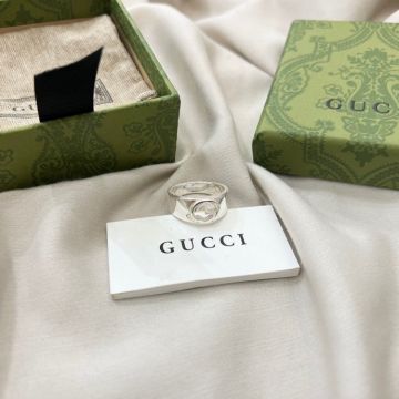  Gucci Silver Jewelry Men Openwork Interlocking Double G Textured Outline Ring 9MM Wide 479228 J8400 8106