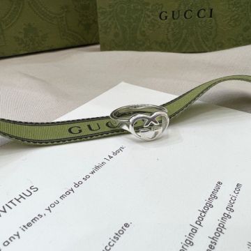  Gucci Sterling Silver Jewelry Interlocking G Heart Embellishment Design Ring For Women Simple Style