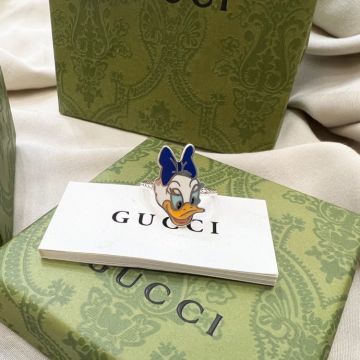 Cute Gucci Colorful Enamel Daisy Duck Pattern 925 Sterling Silver Girls New Style Ring Low Price