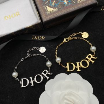 Imitation Dio(R)Evolution Women's Logo Lettering & Pearl Detail Silver/Antique Metal Adjustable Bracelet  For Sale Online B1583DVORS_D301/B1583DVORS_D009