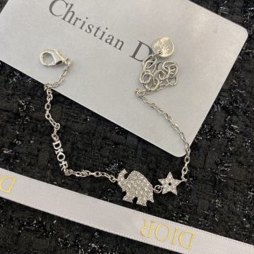  Dior Diamond Sterling Silver Tiny Dinosaur Design Star Detail Elegant Bracelet For Women Celebrity Same Jewelry
