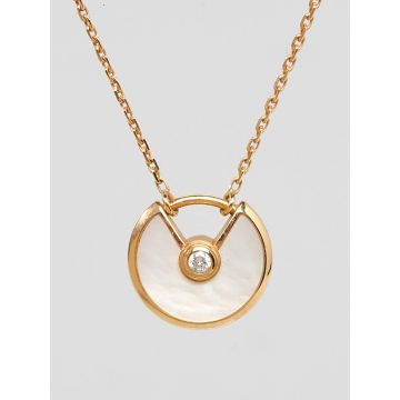 Imitation Amulette De Cartier Diamonds & Opal Model Circle Pendant Womens Yellow Gold Necklace Black/Red/White B3047100