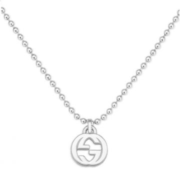  Gucci Unisex Smooth Sterling Silver Bead Chain Classic Interlocking Double G Pendant Necklace Shining  479219 J8400 8106