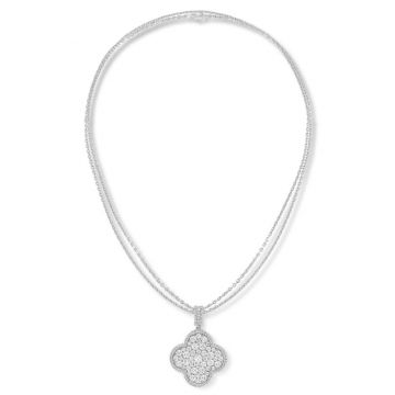  Women's Top Sale Van Cleef & Arpels Magic Alhambra Sterling Silver 1 Motif Paved Diamonds Double Chains Long Necklace VCARO49O00