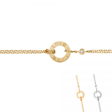 Faux Cartier Love Series Letters Engraved Diamond Embellished Hoop Pendant Chain Bracelet White Gold/Rose Gold/Yellow Gold Plated  B6038100/B6038300