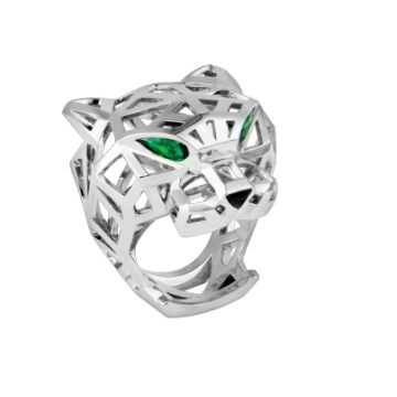 High Quality Cartier Panthère de Cartier Emeralds Eyes Ladies Silver  Ring N4730900 