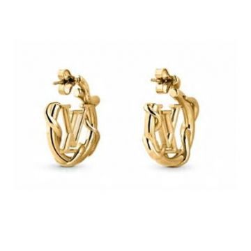  Louis Vuitton Garden Louise LV Logo Motif Yellow Gold Interlaced Circle Hoop Earrings For Ladies Online M68938 