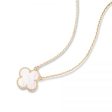 VCA Vintage Alhambra  Women Yellow Gold-plated Chain Necklace Pearl Decked Clover Pendant Sale Australia VCARA45900