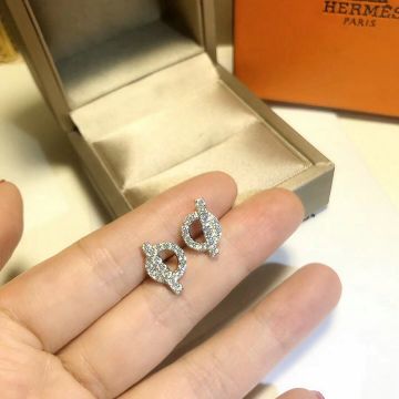 Hermes Ladies 925 Sterling Silver Earrings Elegant Style Diamonds Ear Studs Canada Sale 