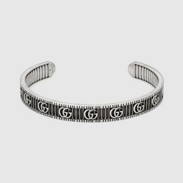 Replica Gucci Double G Aged Sterling Silver Striped Charm Women Cuff Bangle High End Jewellery 551903 J8400 0811