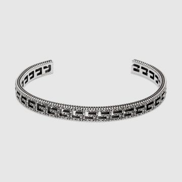 Gucci Top Sale Cutwork Square G Arabesque Pattern Motif Aged Silver Opening Bangle For Men UK 576990 J8400 0811