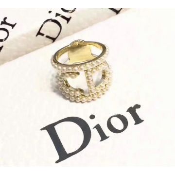 Top Sale Dior Womens Yellow Gold CD Motif White Pearls Fashion Ring For Party 