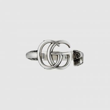 Gucci Hot Selling Double G Key Design Arabesque Engraved Edges Ringent Aged Sterling Silver Ring For Lovers 627760 J8400 0701