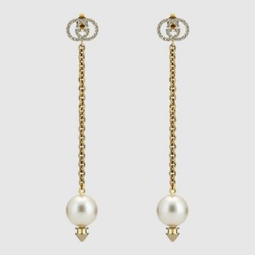 2021 Fashion Gucci Interlocking G High End Yellow Gold Pearl Pendant Doouble G Motif Diamonds Drop Earrings 629809 J1D51 8516