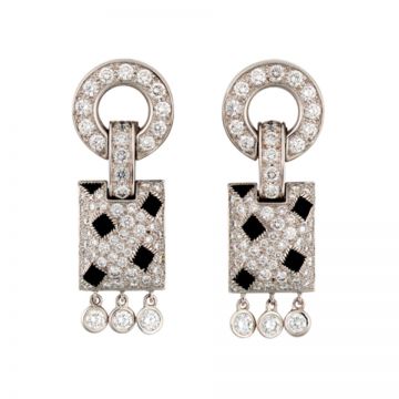 Luxury Panthere De Cartier Silver Crystals & Onyx Studded Tassel Drop Earrings Fashion Party Online Malaysia Lady N8026700