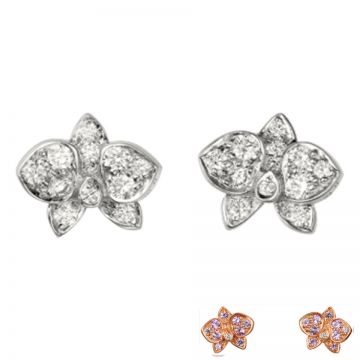 Dupe Caresse D'orchidees Par Cartier Pink/White Gold-plated Flower Design Diamonds Earrings Valentine Gift Girlfriend Sale B8044600/B8043800
