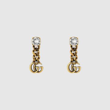  Hot Selling Gucci Double G Pendant Classic Brass Single Crystal Thick Link Female Drop Earrings Price List ‎645683 J1D50 8062