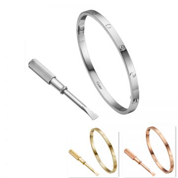 Cartier Love Collection Narrow Screw Pattern Unisex Bangle Gift Kit Rose/White/Yellow Gold Plated Bracelate 3.65MM Wide B6047517/B6047317/B6047417