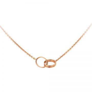  Cartier Love Rose Gold Plated Interlocking Rings Charm Studded Screw Detail Pendant Necklace 2022 Girls Gift NYC B7212300