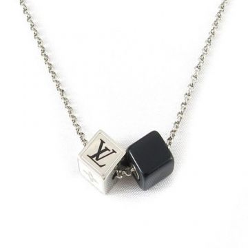 Top Sale Louis Vuitton Collier Double Silver & Black Dice Gambling Pendants LV& Monogram Pattern Long Necklace For Men